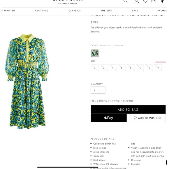 Alice + Olivia Anaya Yellow Multi Floral Collared Midi Dress - Picture 3 of 16